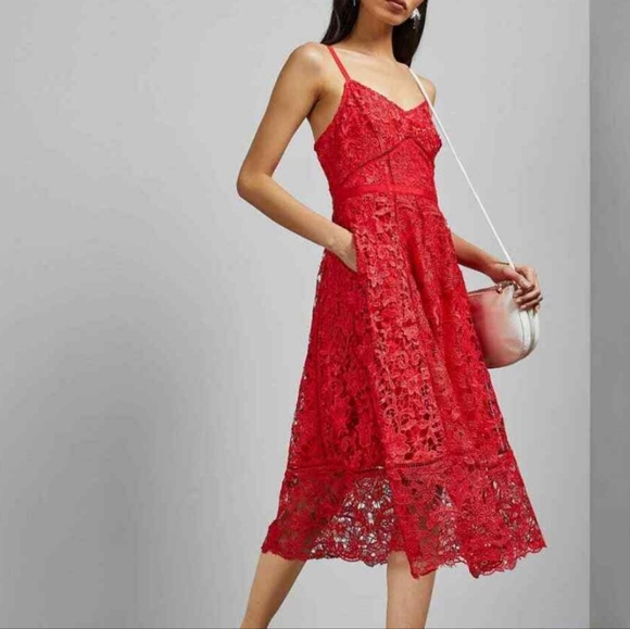 NWT Red Ted Baker Valens Mixed Lace Midi Dress Uk 2/US 6 - Picture 2 of 11